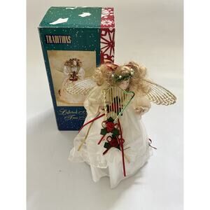 Vintage Traditions Lighted Angel Tree Topper Gold Wings 12" Christmas Holiday